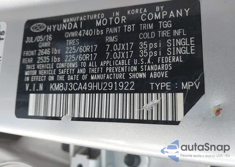 2017 Hyundai Tucson Se from USA, damaged, VIN KM8J3CA49HU291922